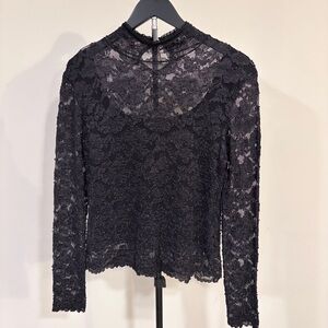 Hanky Panky Elegant Sheer Floral Black Lace Blouse Goth Romantic Feminine Large